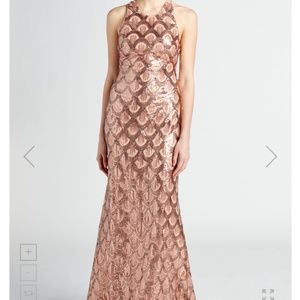 Rose gold sequin dress.